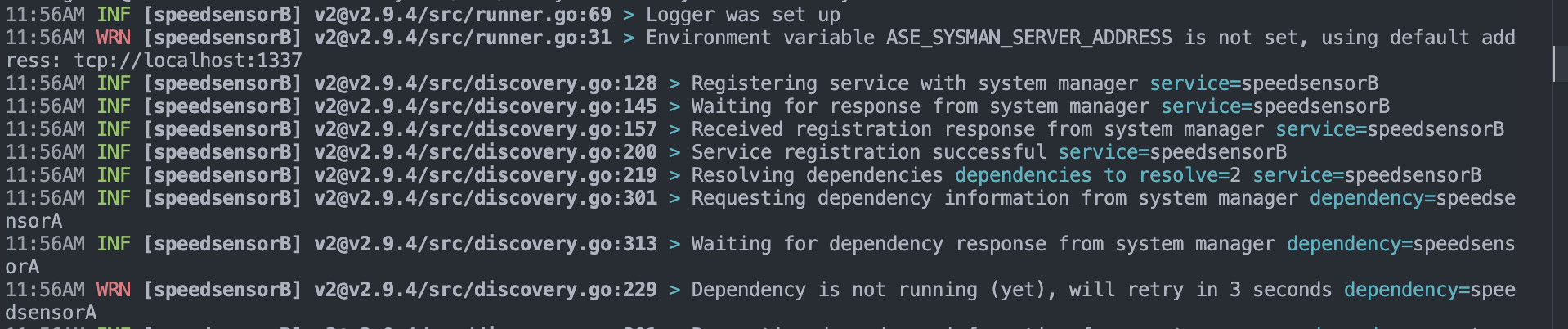 Dummy B startup output